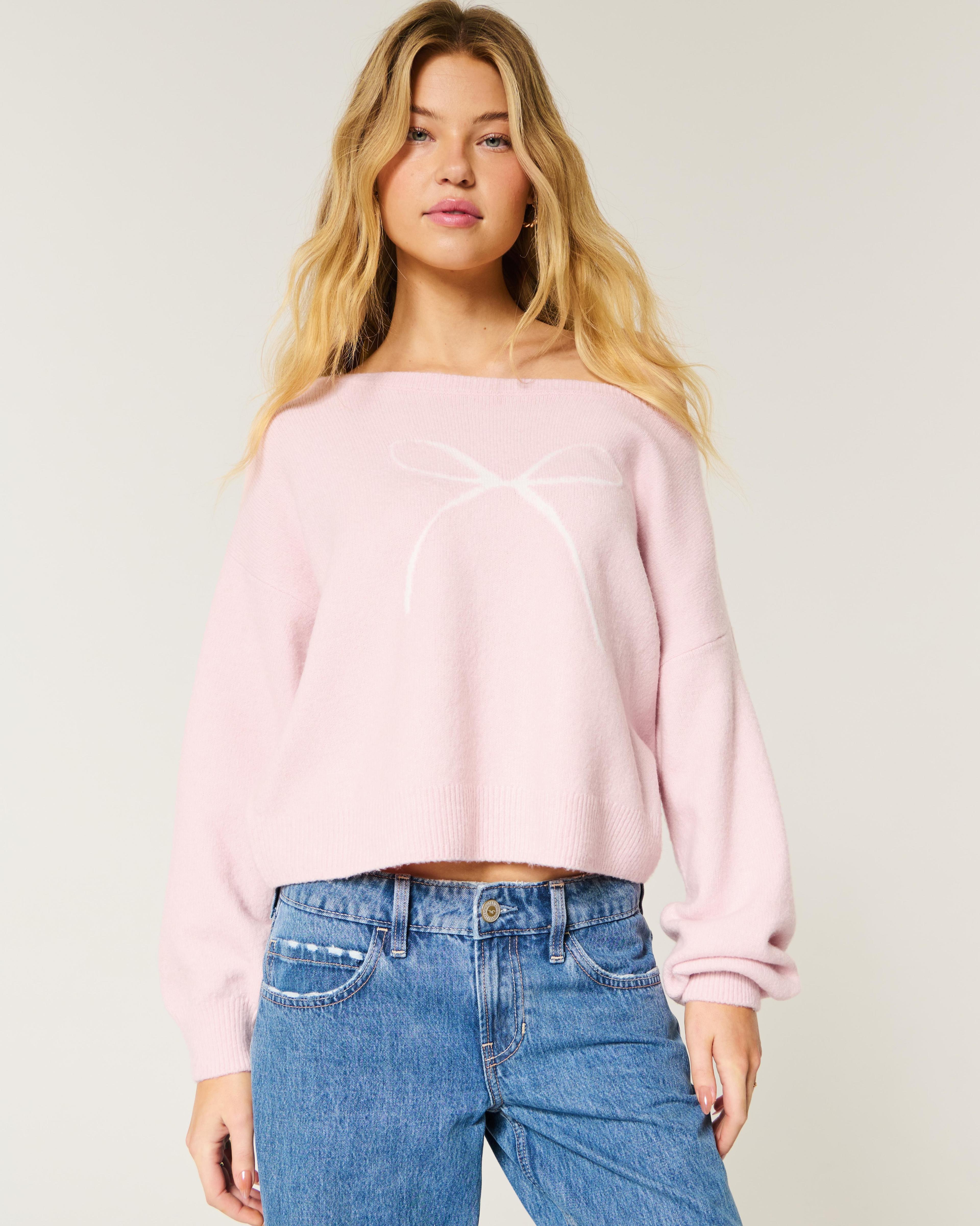 Hollister Comfy Cloud Easy Off-the-Shoulder Puppy Graphic Sweater Product Image