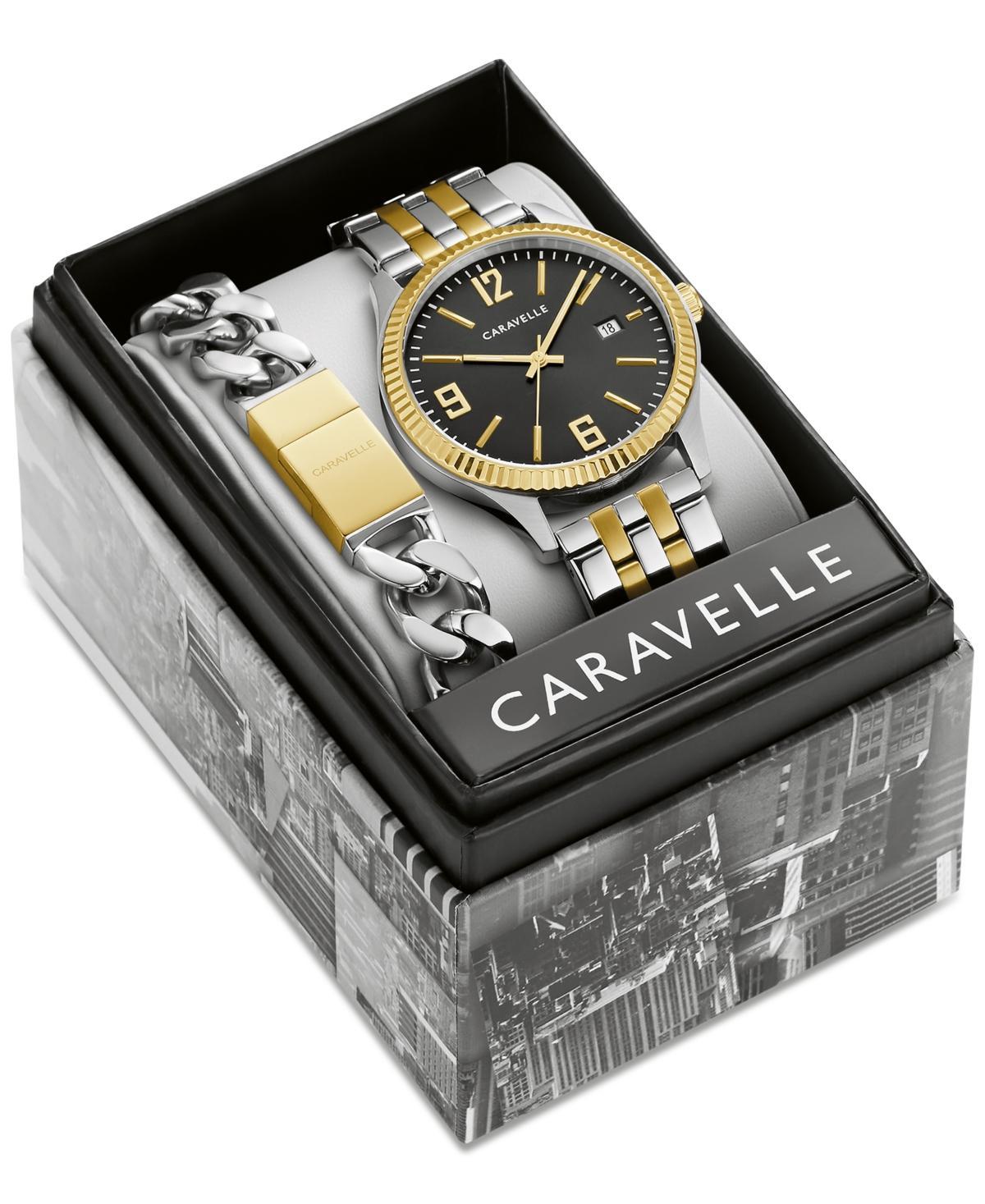 Caravelle by Bulova Mens Two-Tone Stainless Steel Black Dial Watch & Two-Tone Link Bracelet Box Set Two Tone Product Image