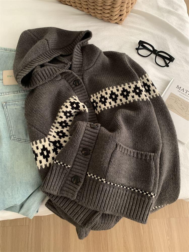 Patterned Hood Cardigan Product Image