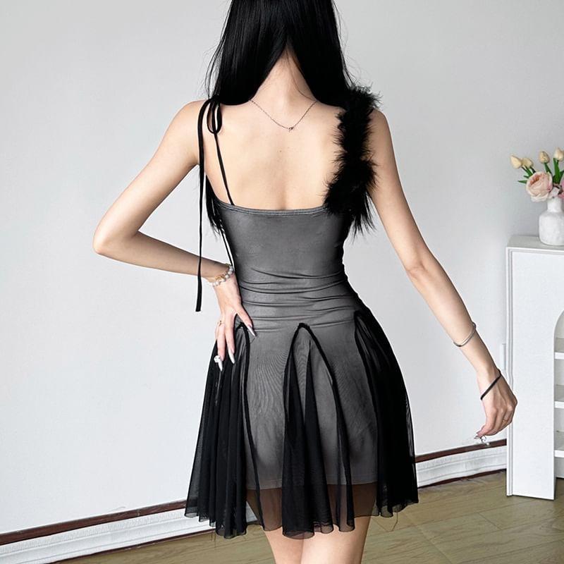 Mock Two-Piece Sleeveless Two Tone Mini A-Line Dress Product Image