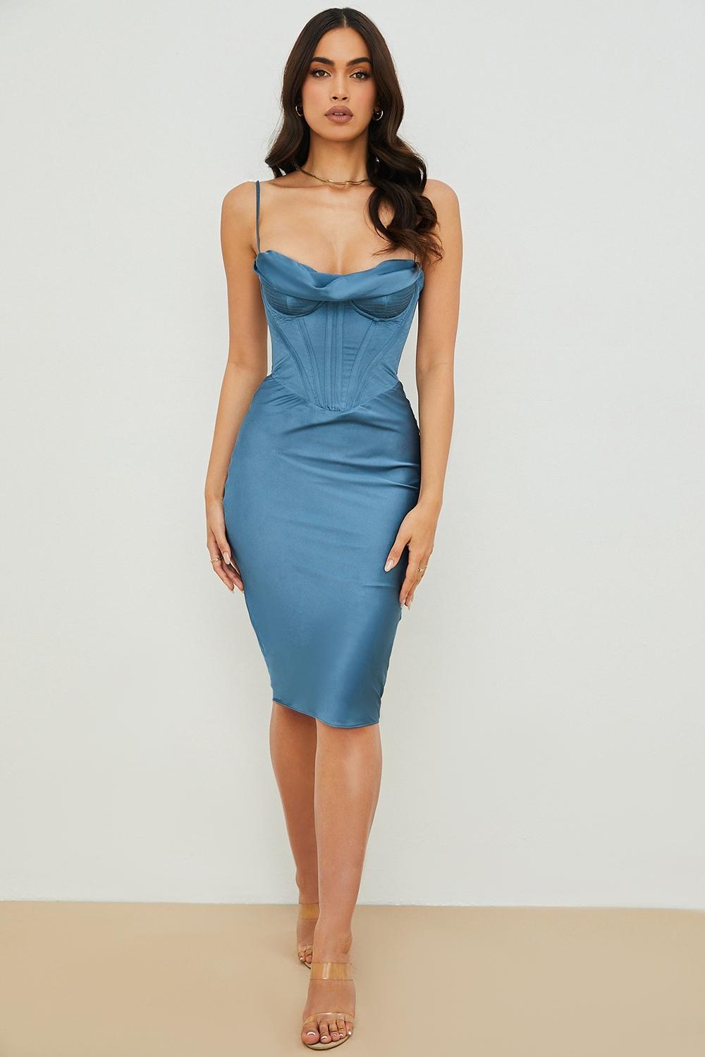 Myrna  aegean blue corset midi dress Product Image