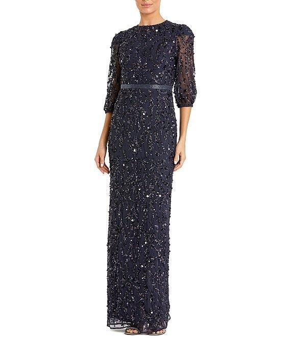 Mac Duggal Sequin Illusion Puff Elbow Sleeve Gown Product Image