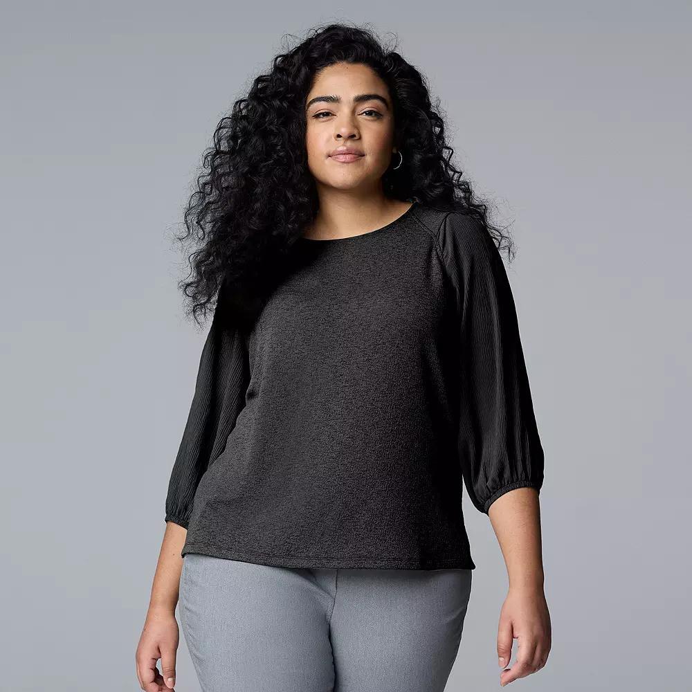 Plus Size Simply Vera Vera Wang Mixed Media 3/4-Sleeve Top, Womens Product Image