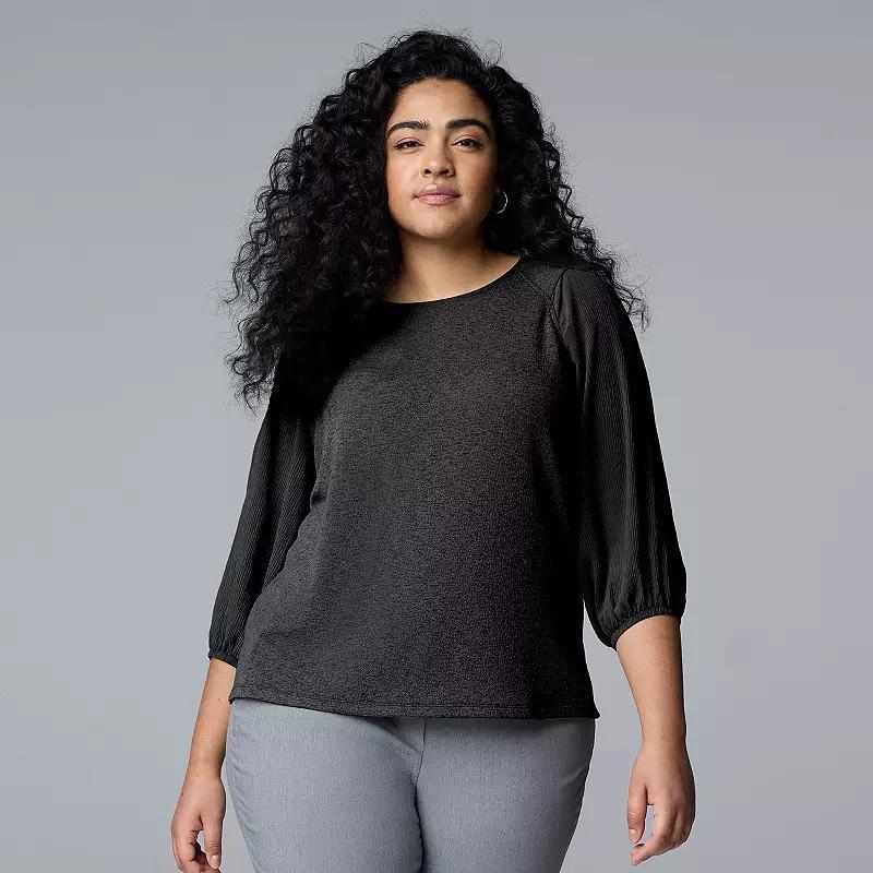 Plus Size Simply Vera Vera Wang Mixed Media 3/4-Sleeve Top, Womens Product Image
