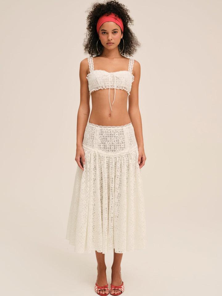 Daisy Lace Midi Skirt — White Product Image