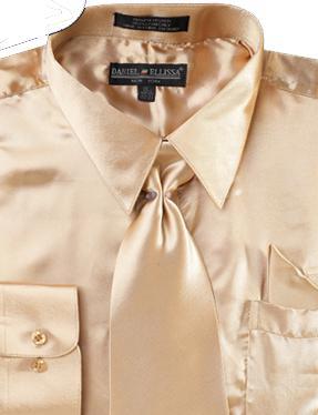 Satin Dress Shirt Convertible Cuff Regular Fit in Taupe With Tie And Pocket Square Product Image