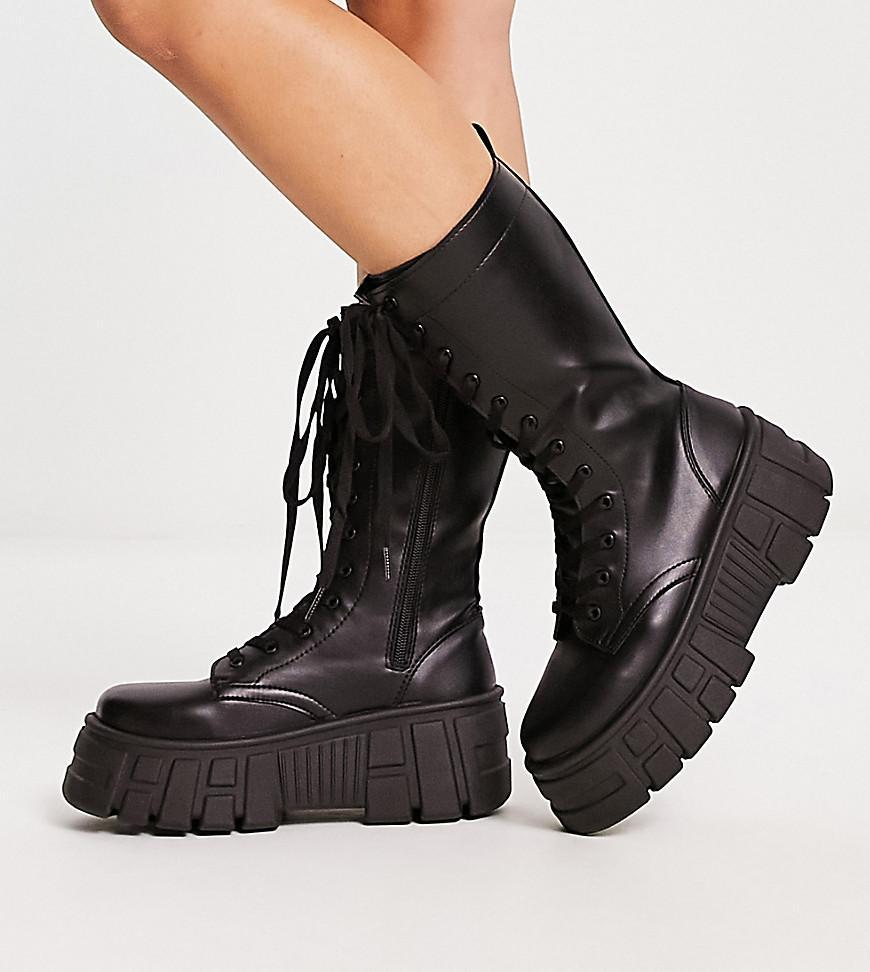 ASOS DESIGN Athens 3 chunky high lace up boots in black Product Image