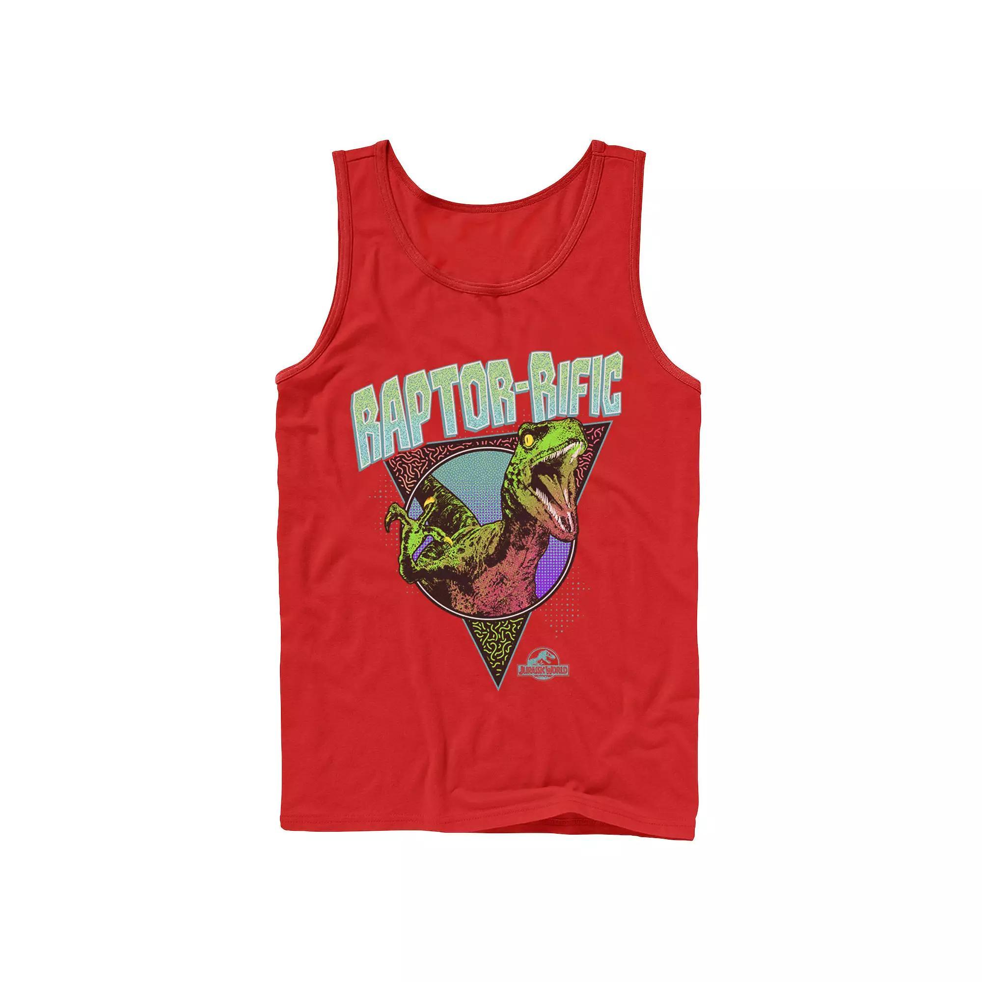 Men's Jurassic World 80's Retro Raptor-rific Dino Graphic Tank Top, Size: Small, Red Product Image