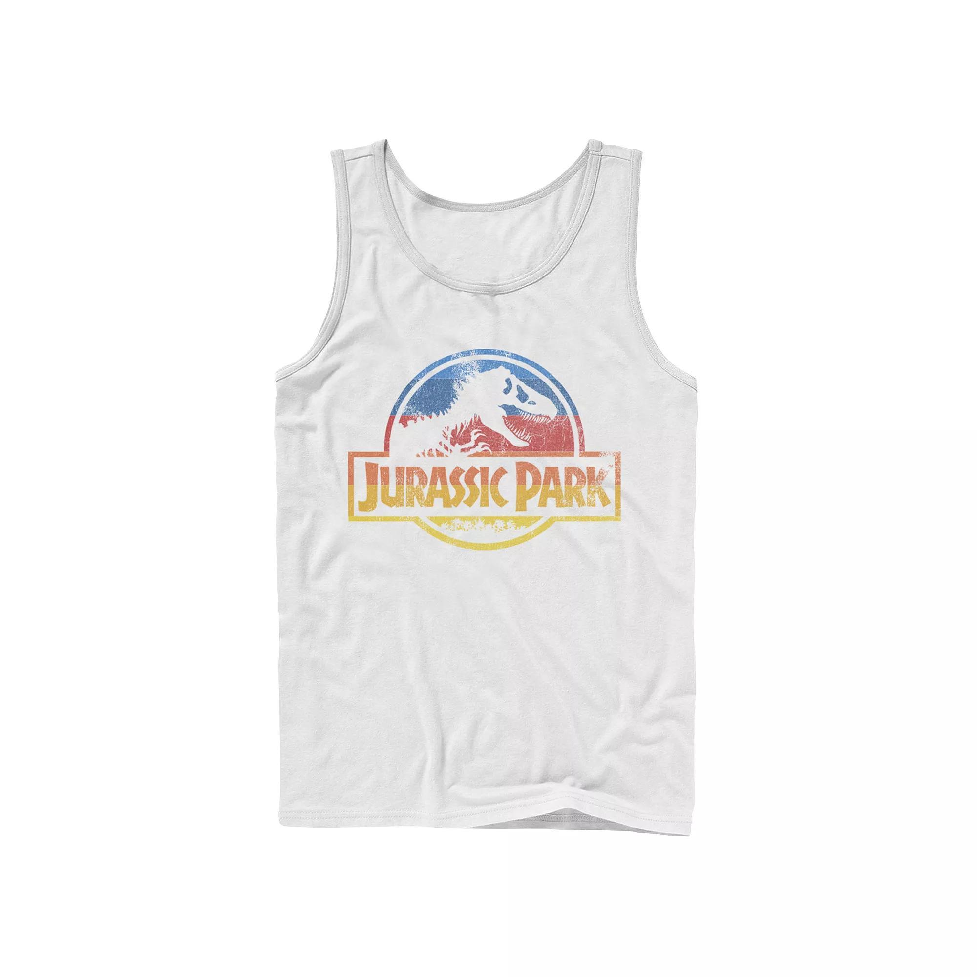 Men's Jurassic Park Retro Distressed Rainbow Logo Tank Top,  Product Image