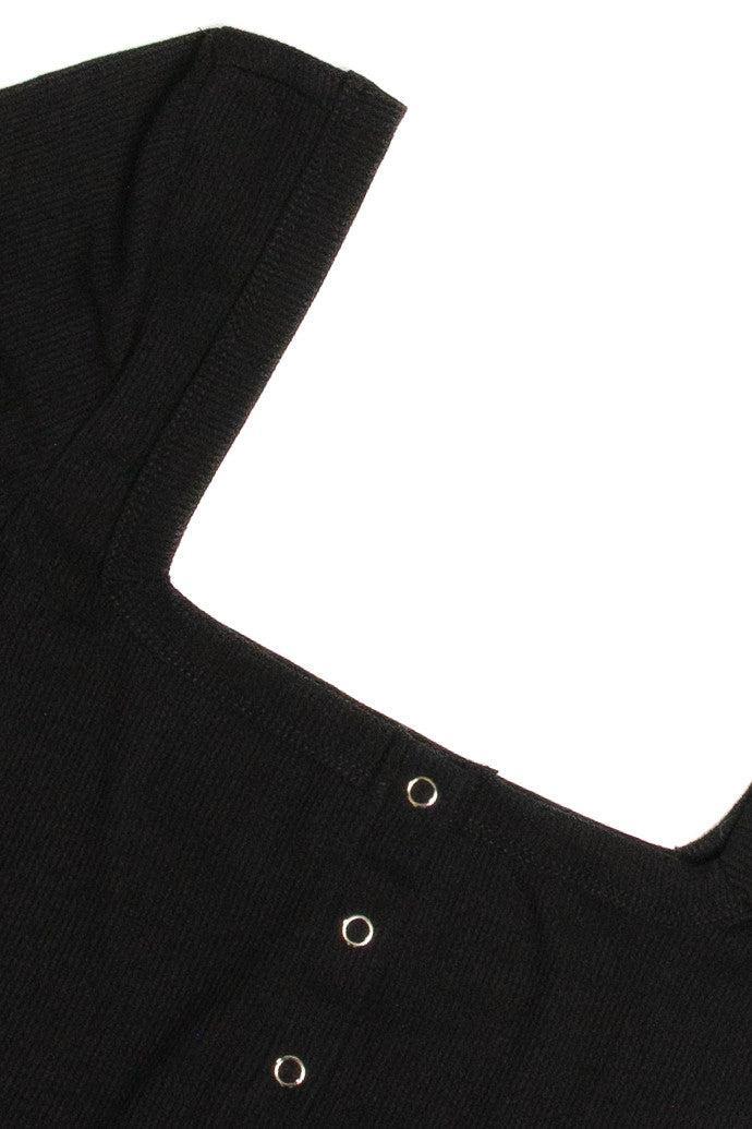 Black Square Neck Button Front Crop Tee Product Image