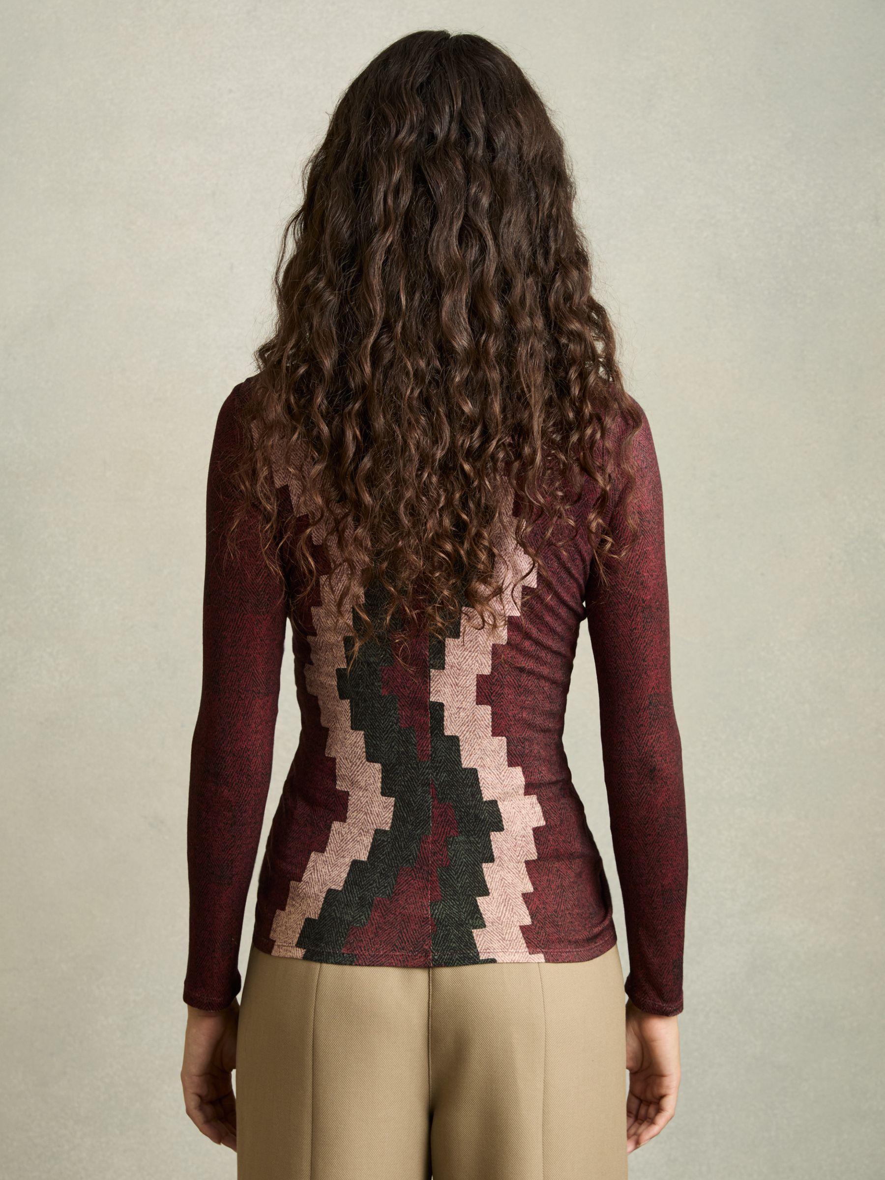 Printed Ruched Top With Wool in Burgundy Product Image