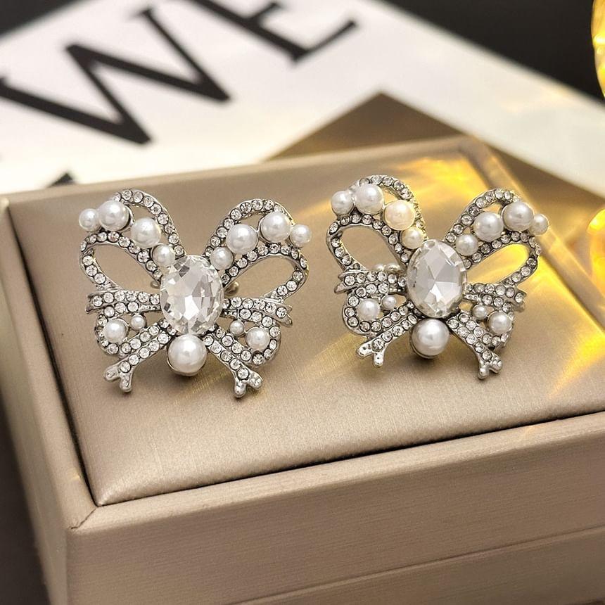 Beaded CZ Ribbon Stud Earring Product Image