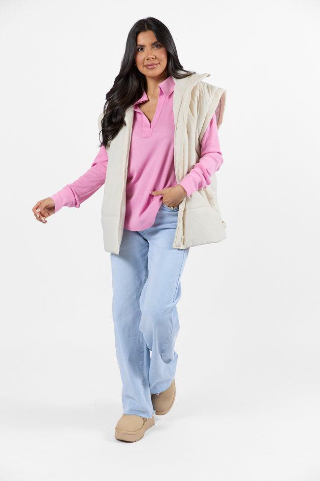 Might Be Love Rose Pink Waffle Collared Knit Top FINAL SALE Product Image