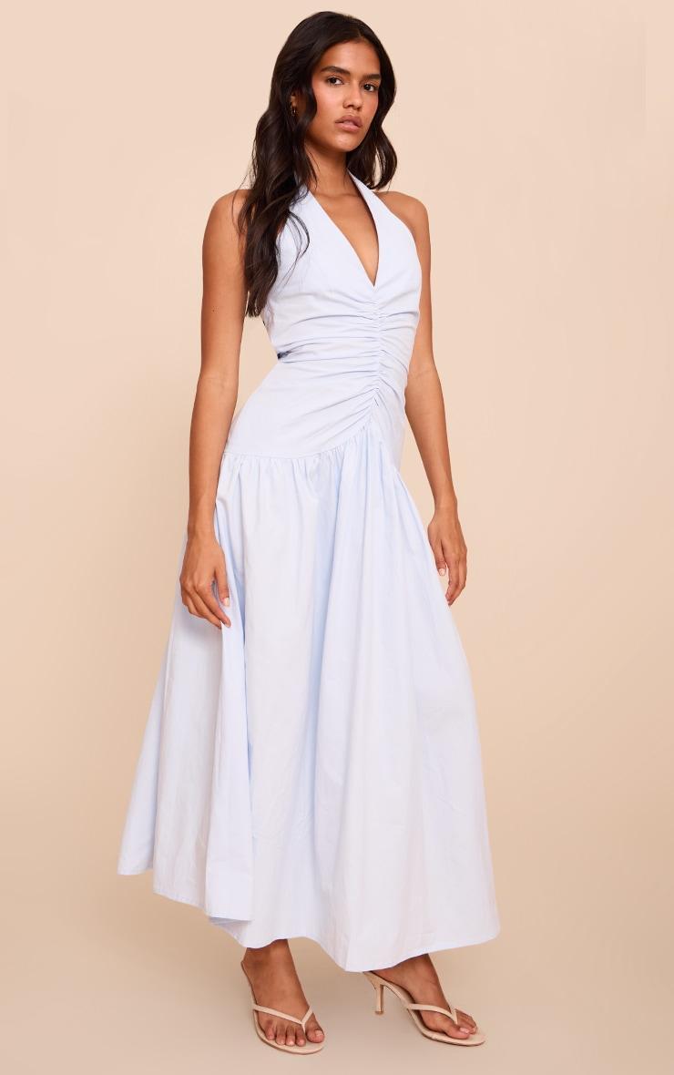 Blue Woven Ruched Detail Maxi Dress Product Image