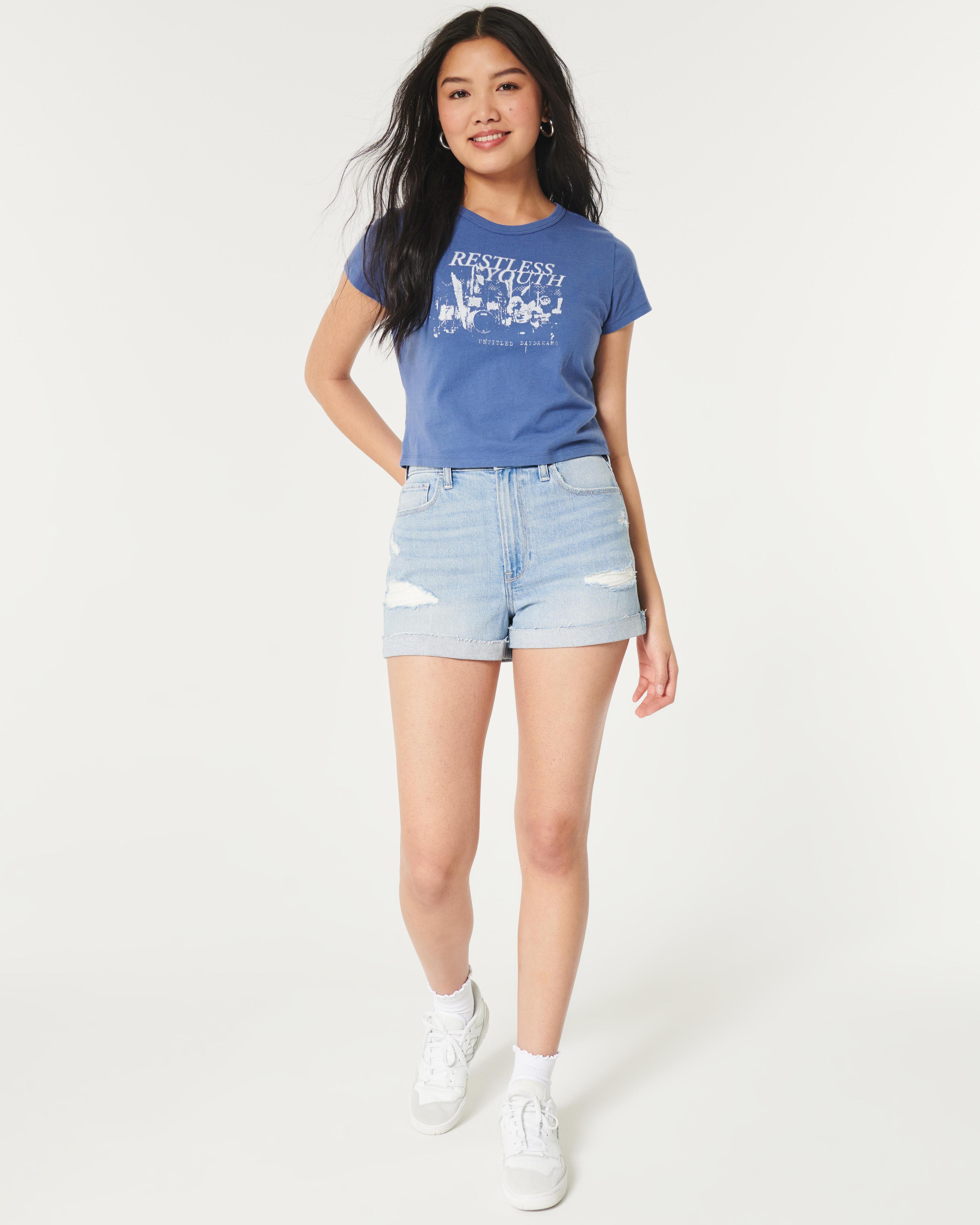 Ultra High-Rise Dark Wash Denim Mom Shorts Product Image