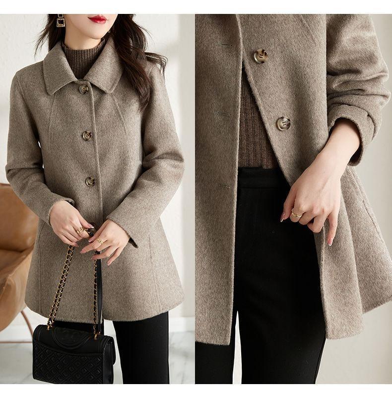 Collared Plain Button Coat Product Image