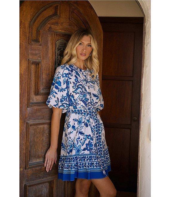 Sugarlips Floral Print Balloon Short Sleeve Crew Neck Dress Product Image