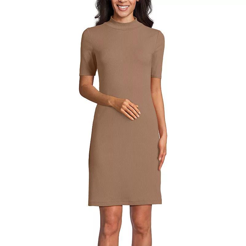 Womens Lands End Rib Knit Mock Neck Above Knee Dress Product Image