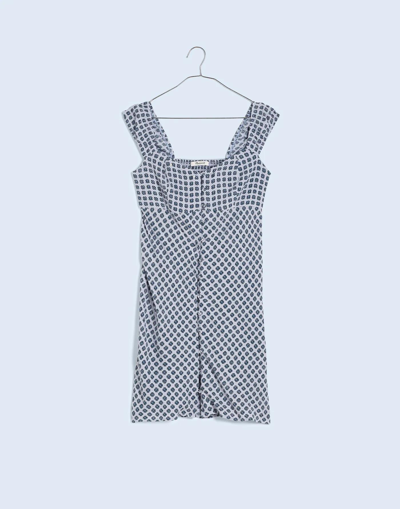 Cap-Sleeve Button-Front Mini Dress in Geometric Print Product Image