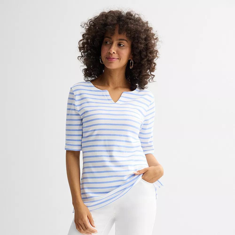 Women's Croft & Barrow® Elbow-Sleeve Splitneck Top, Size: XL, Blue Soft Stripe Product Image