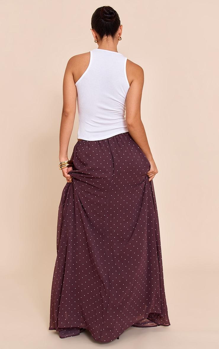 Brown Polka Dot Chiffon Maxi Skirt Product Image