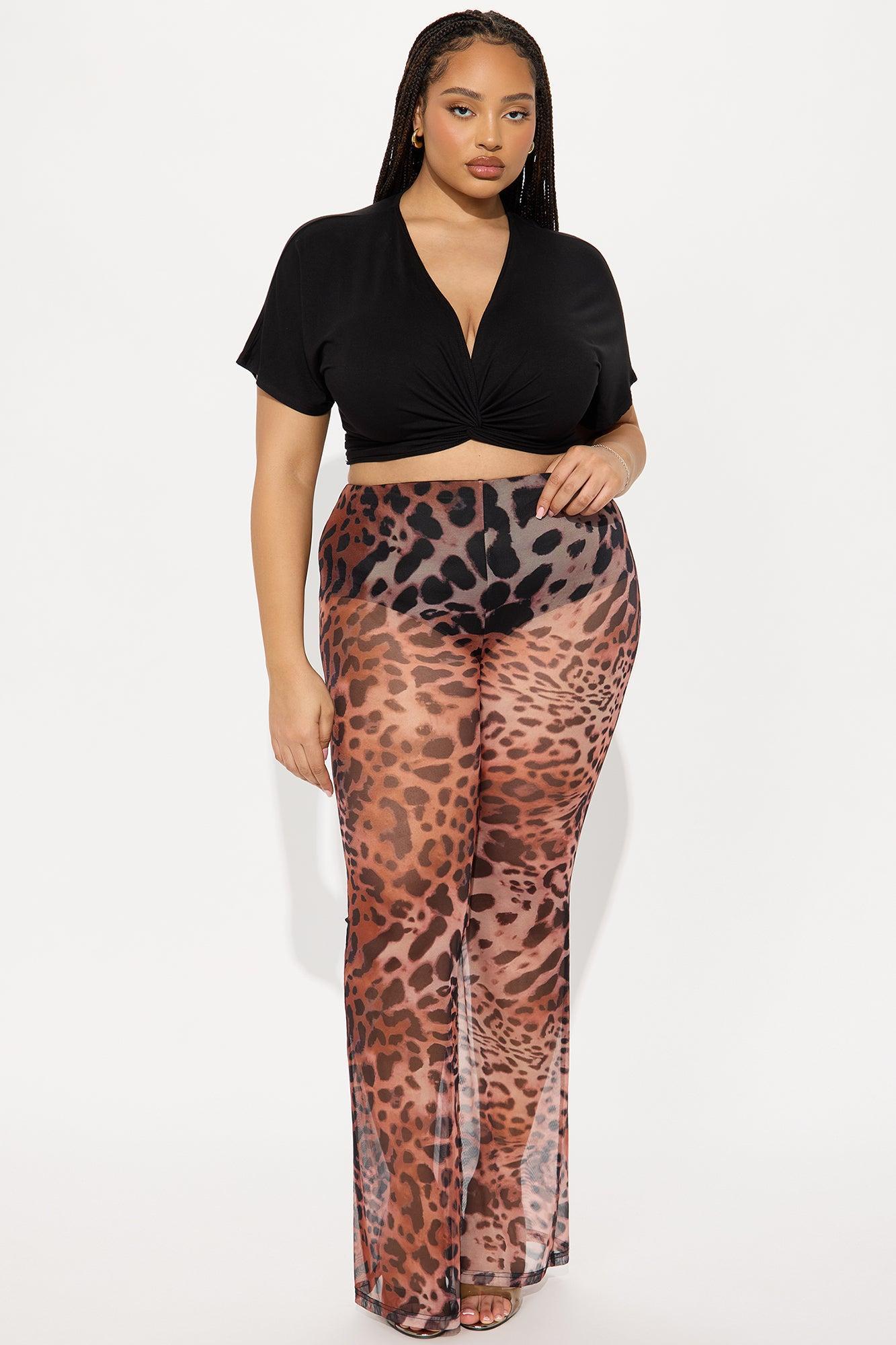 She's Been Runnin' Around Leopard Mesh Flare Pant - Brown Female Product Image