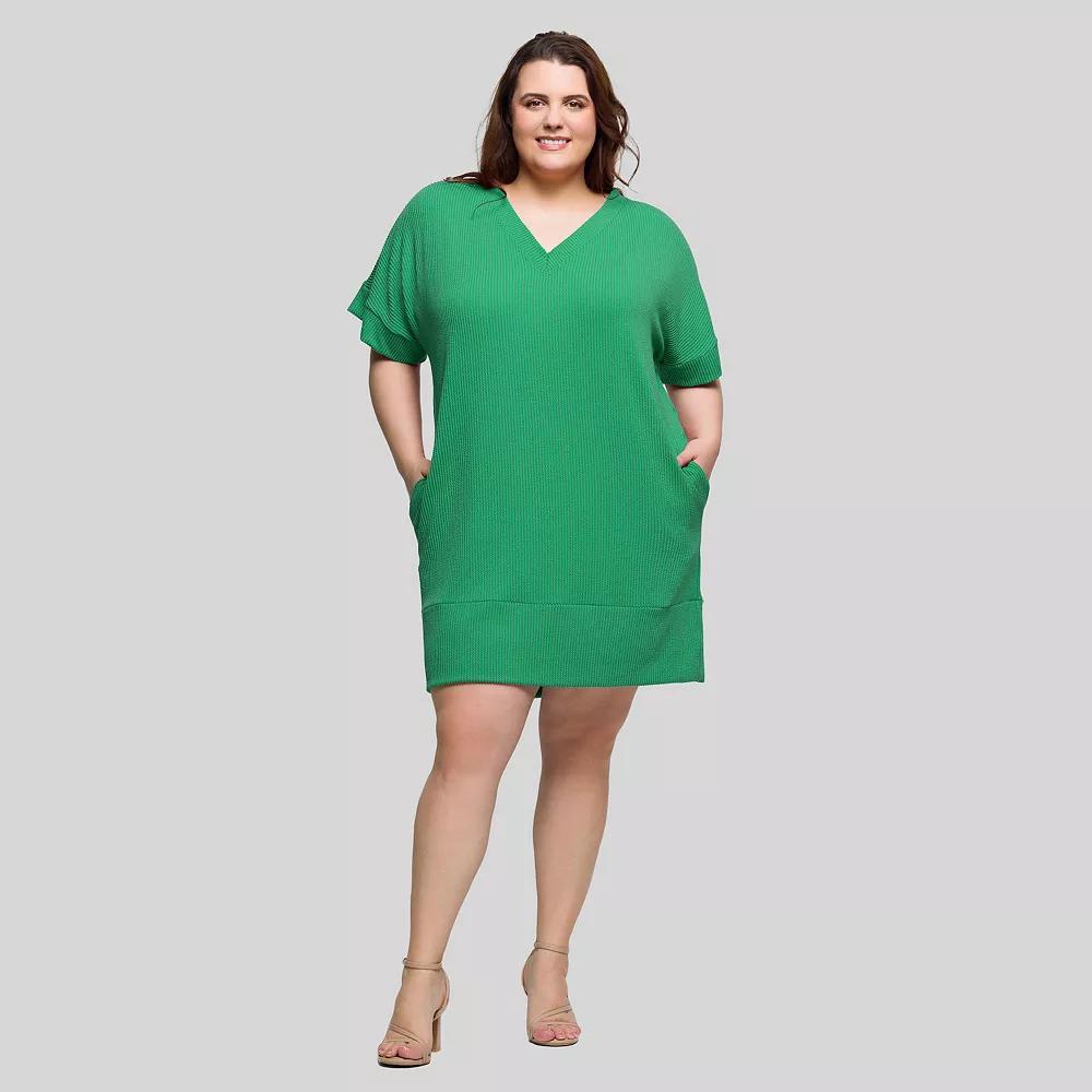 Plus Size 24Seven Comfort Apparel V-Neck Pocket T-Shirt Dress, Women's, Size: 3XL, Green Product Image
