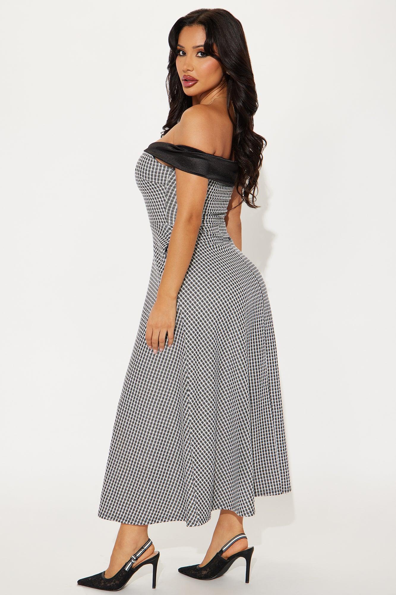 Old Time Love Houndstooth Midi Dress - Black Product Image