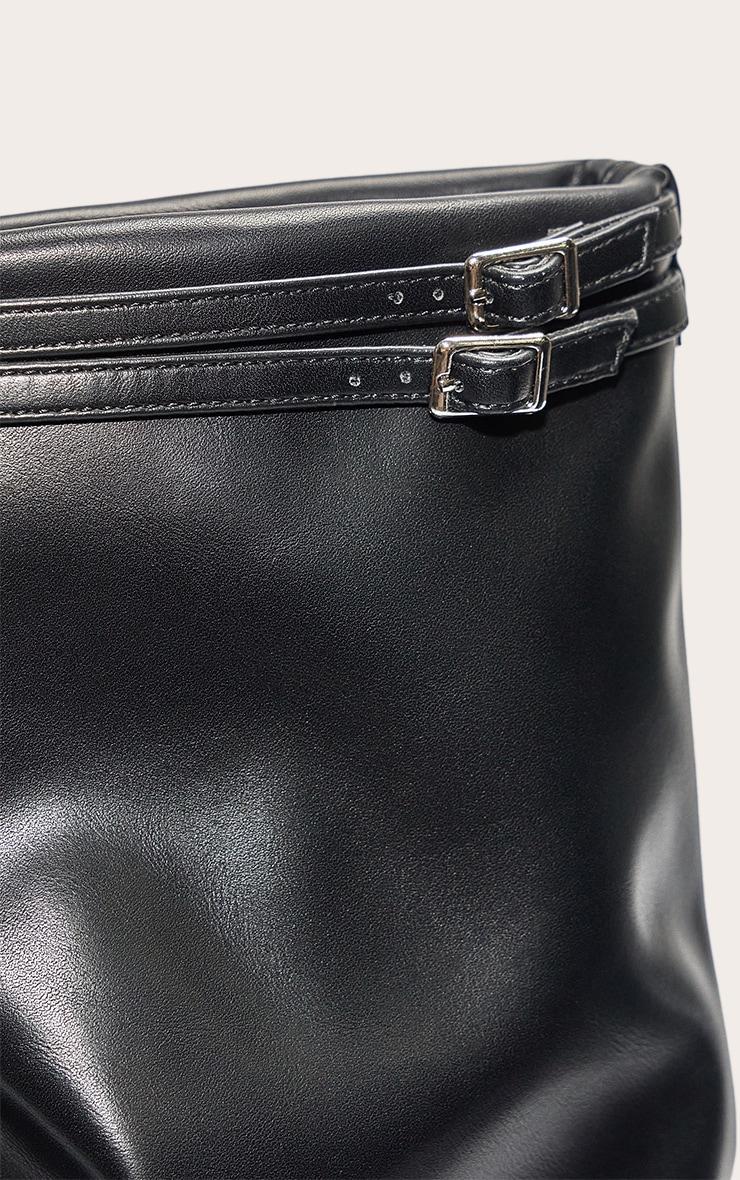 Black PU Round Toe Fold Over Buckle Strap Ankle Boots Product Image