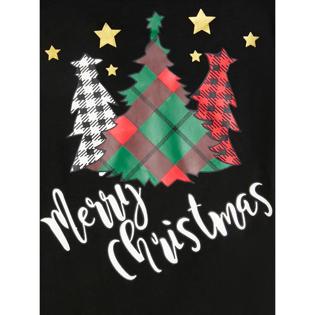 Plus Size Tree & Letter Print Drop Shoulder Sweatshirt Women Black Casual Printed Dailywear Sweatshirts BloomChic 28/5X Product Image