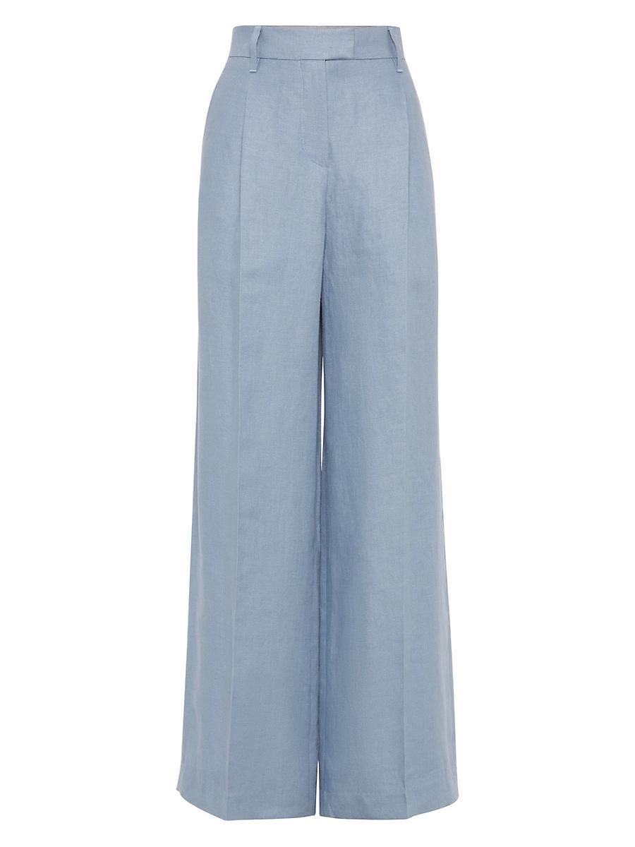 Womens Dyed Hemp and Linen Gabardine Loose Pleated Trousers with Monili Product Image