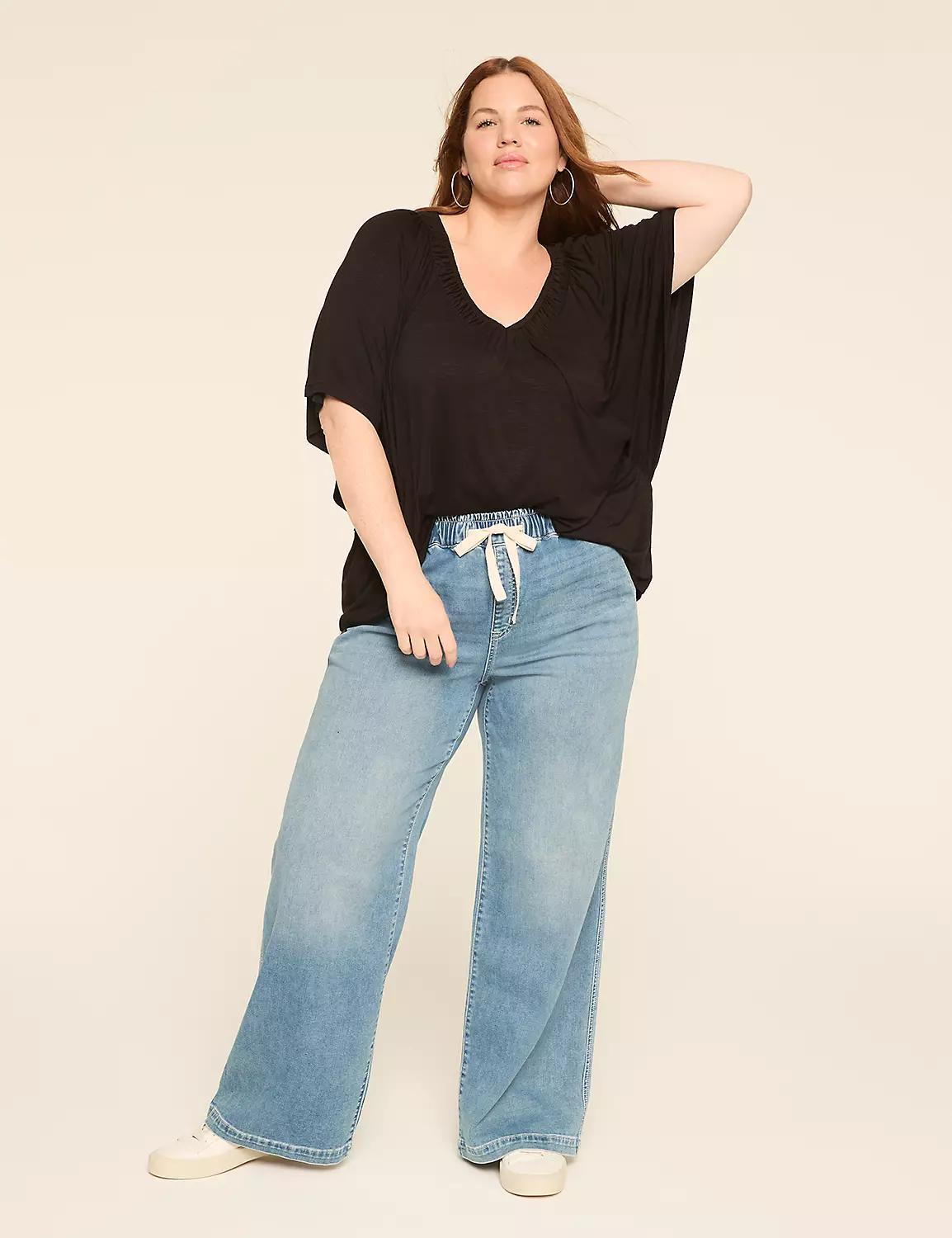 Pull-On Knit Denim High-Rise Wide Leg Jean Product Image
