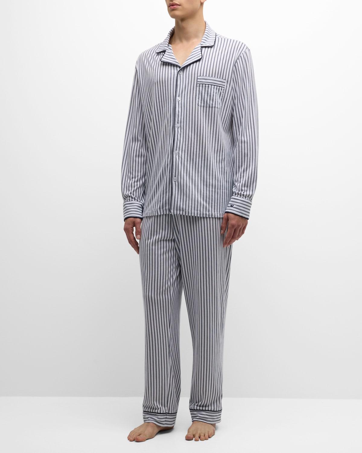 Mens Pima Cotton Stripe Long Pajama Set Product Image