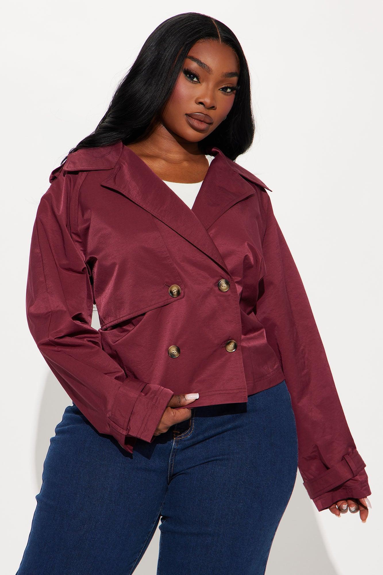 Karina Cropped Trench - Burgundy Product Image