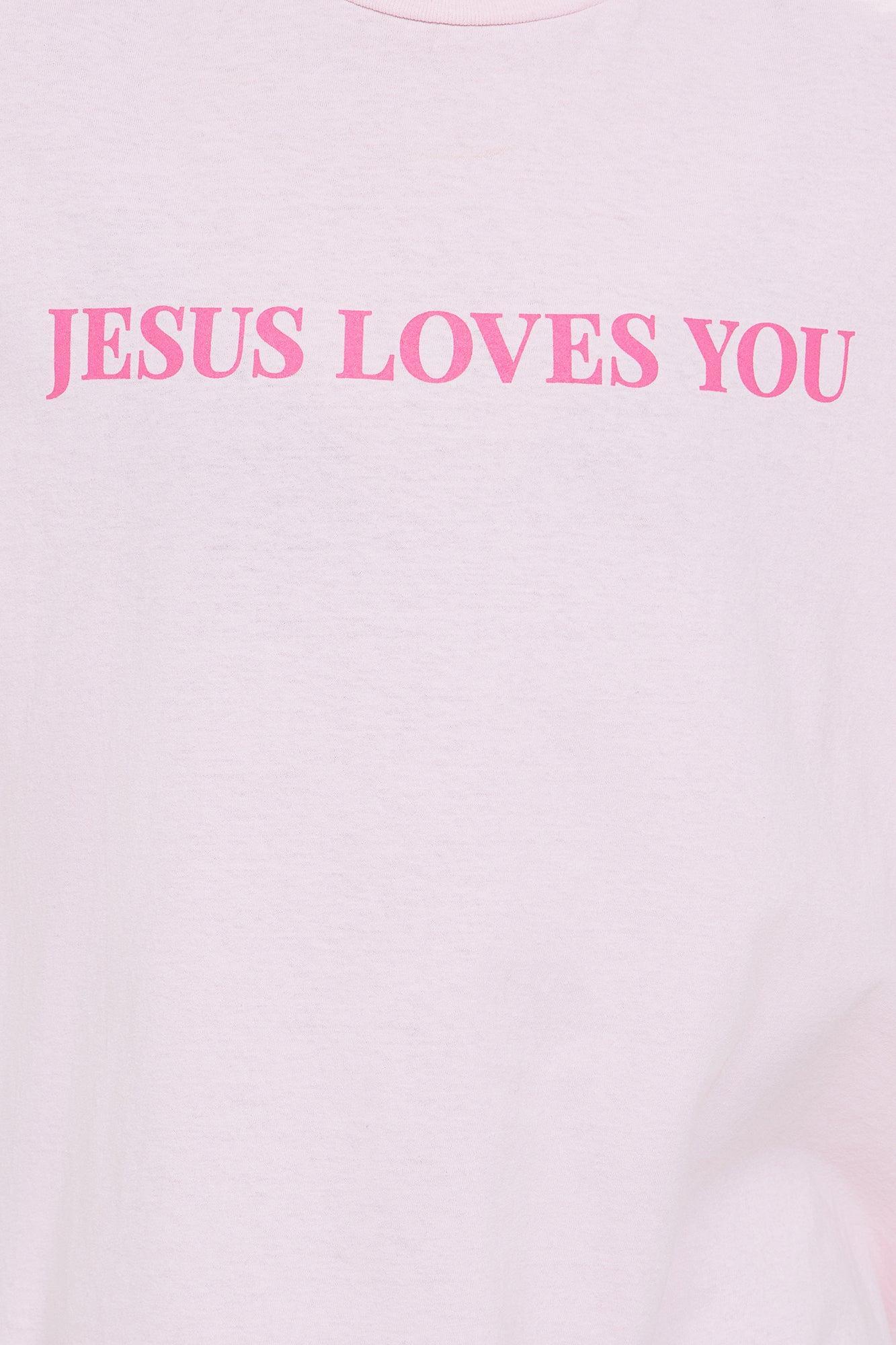 Jesus Loves You Washed Oversized Tee - Pink Product Image