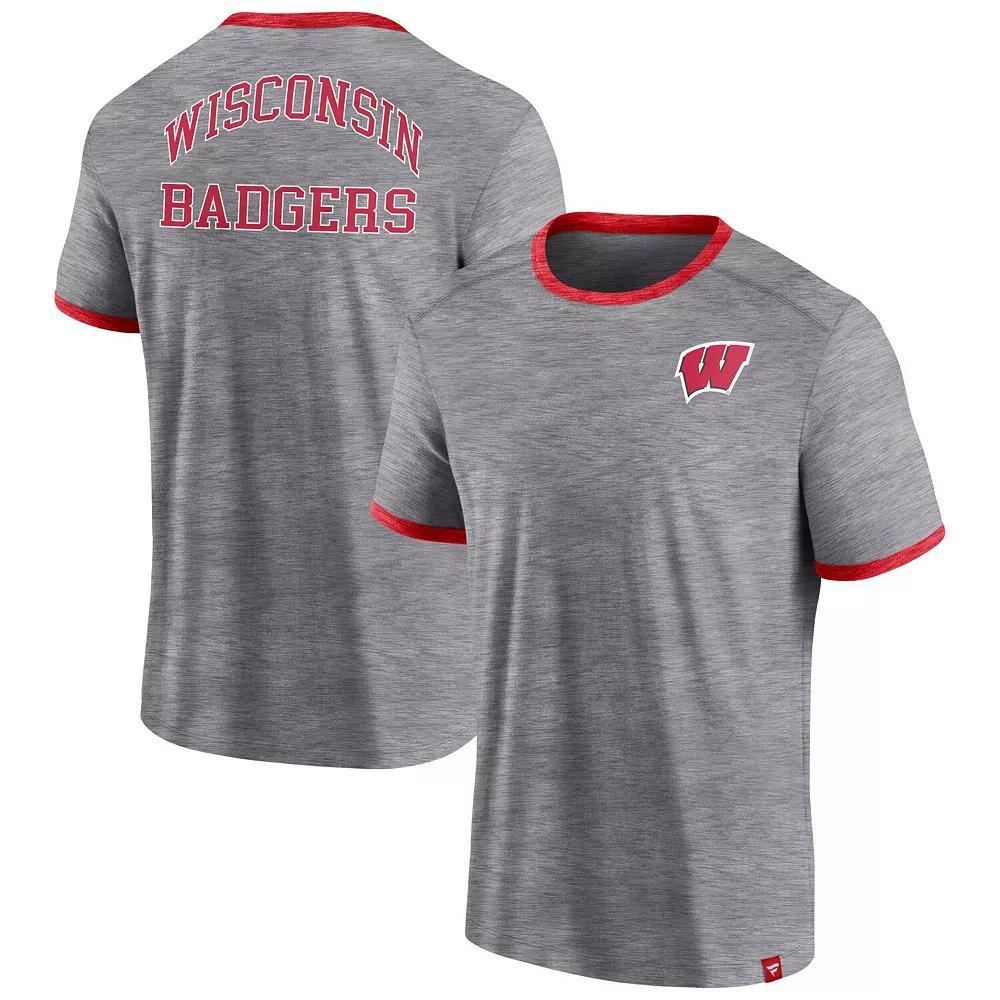 Men's Fanatics Branded Heather Gray Wisconsin Badgers Classic Stack Ringer T-Shirt, Size: Medium, Grey Product Image