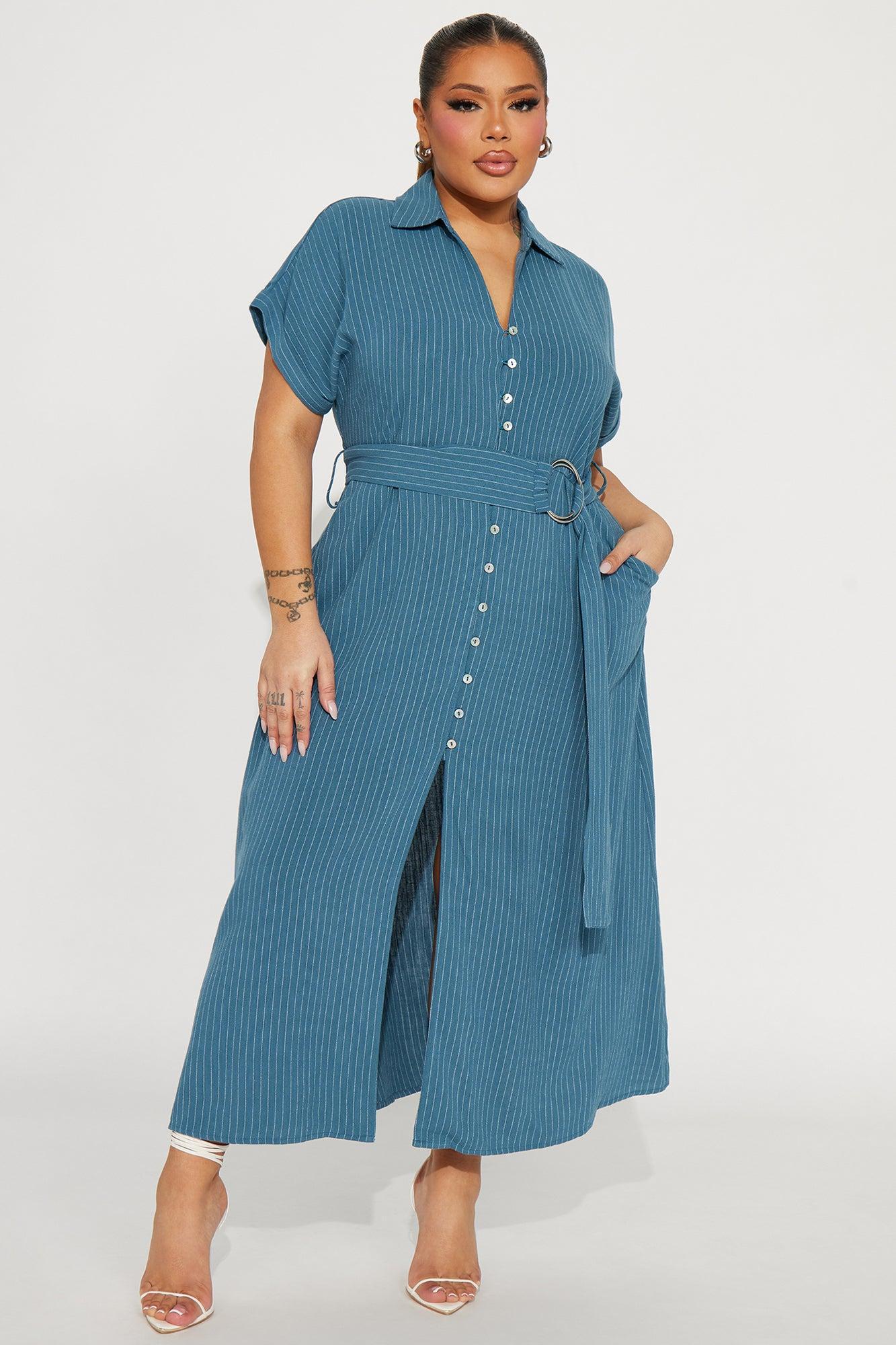 Eliza Button Up Maxi Dress - Blue Product Image
