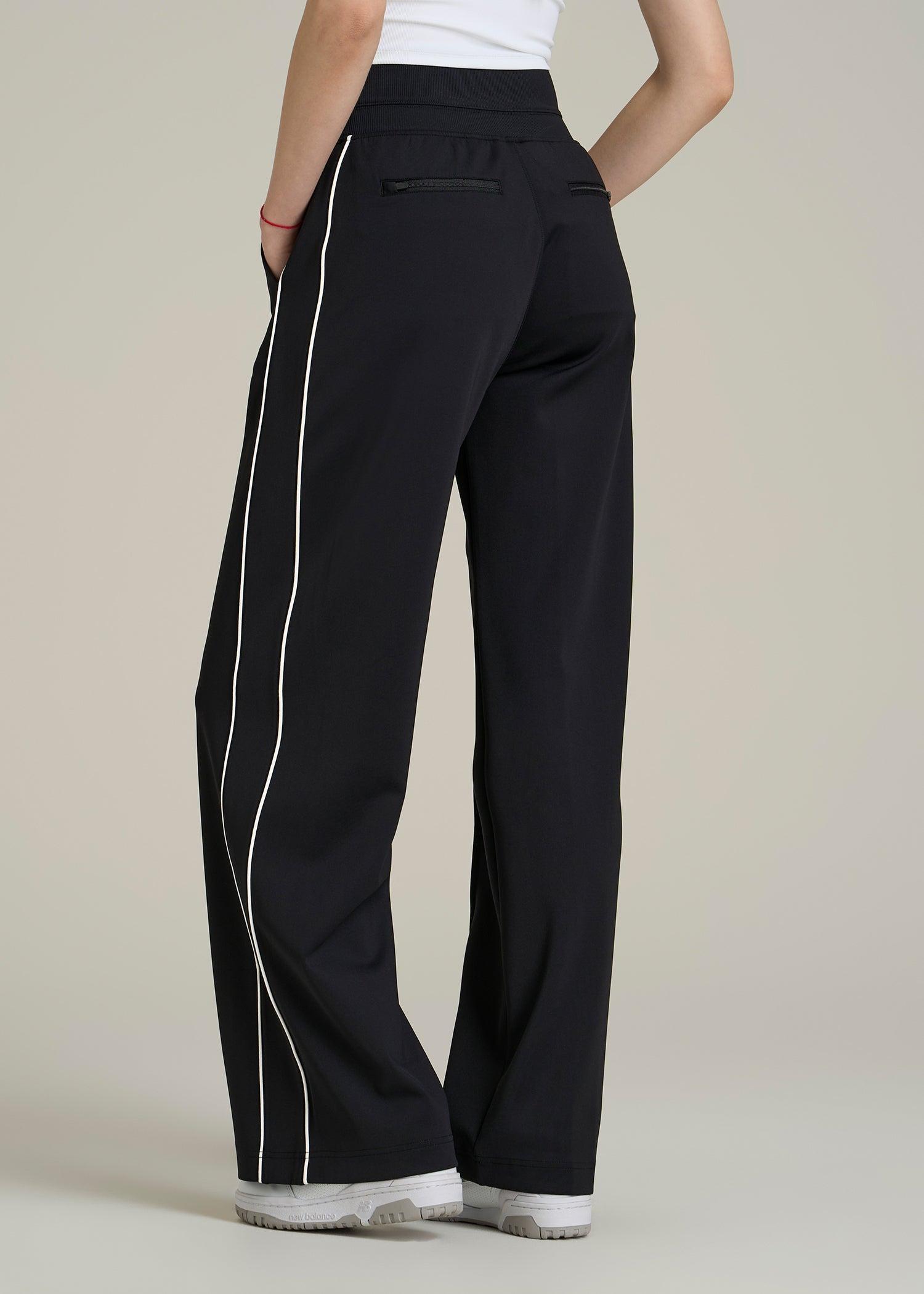 Track Pants with Piping for Tall Women in Black Female Product Image