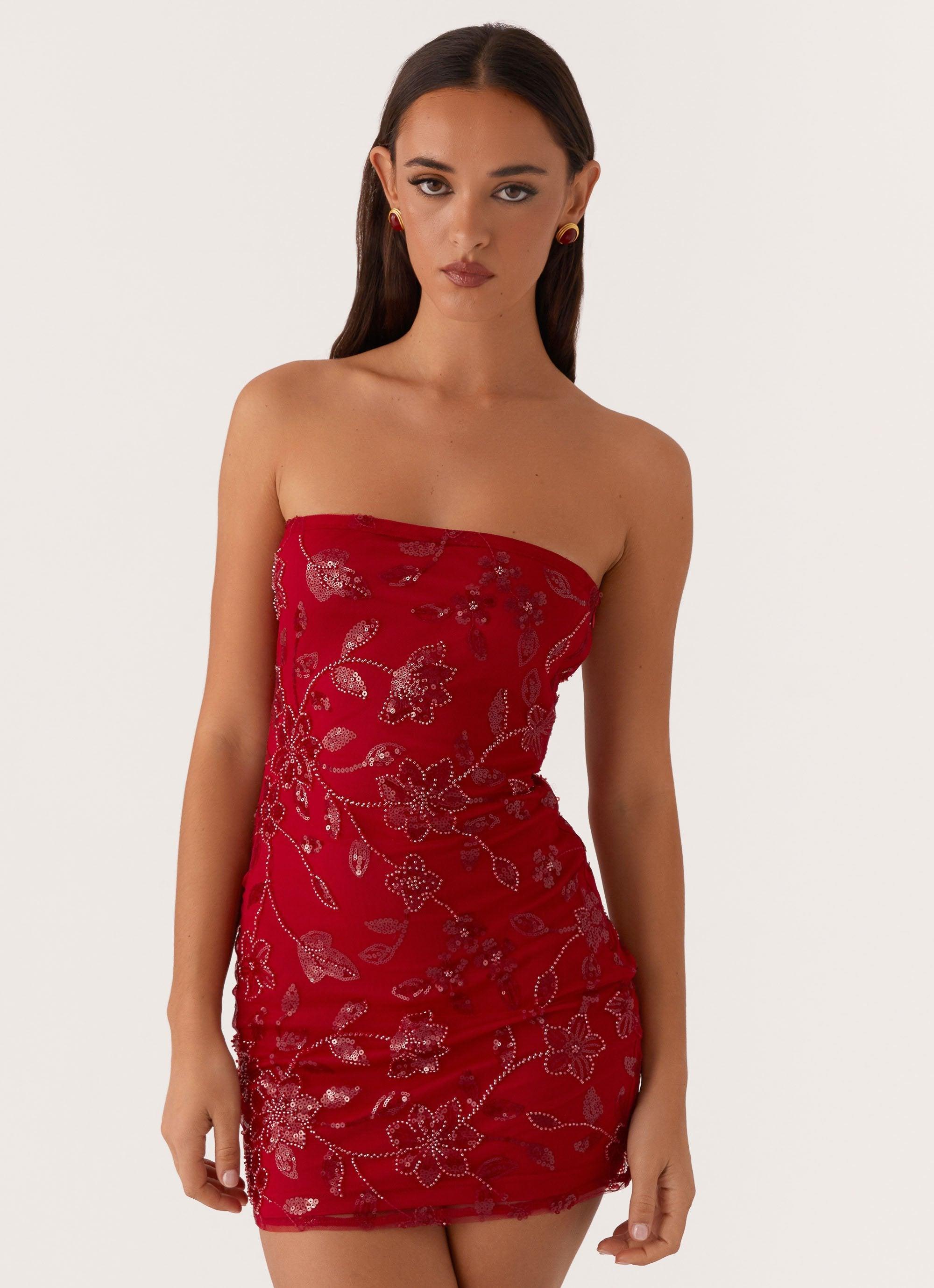 Moorey Beaded Mini Dress - Red Product Image