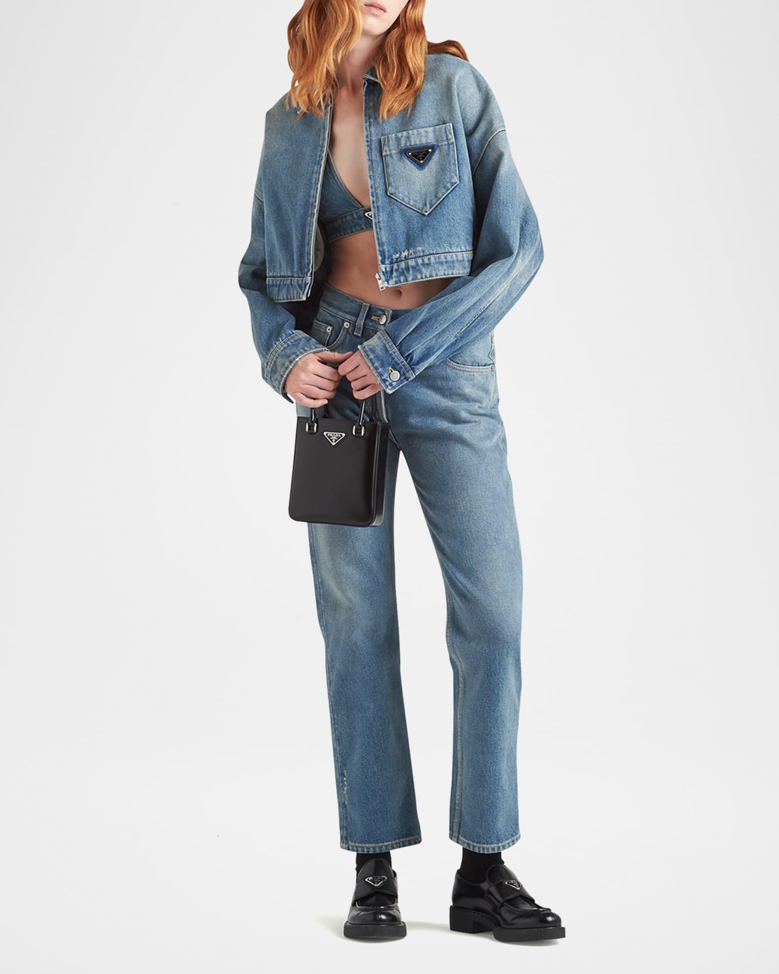 Cropped Zip-Front Denim Jacket Product Image