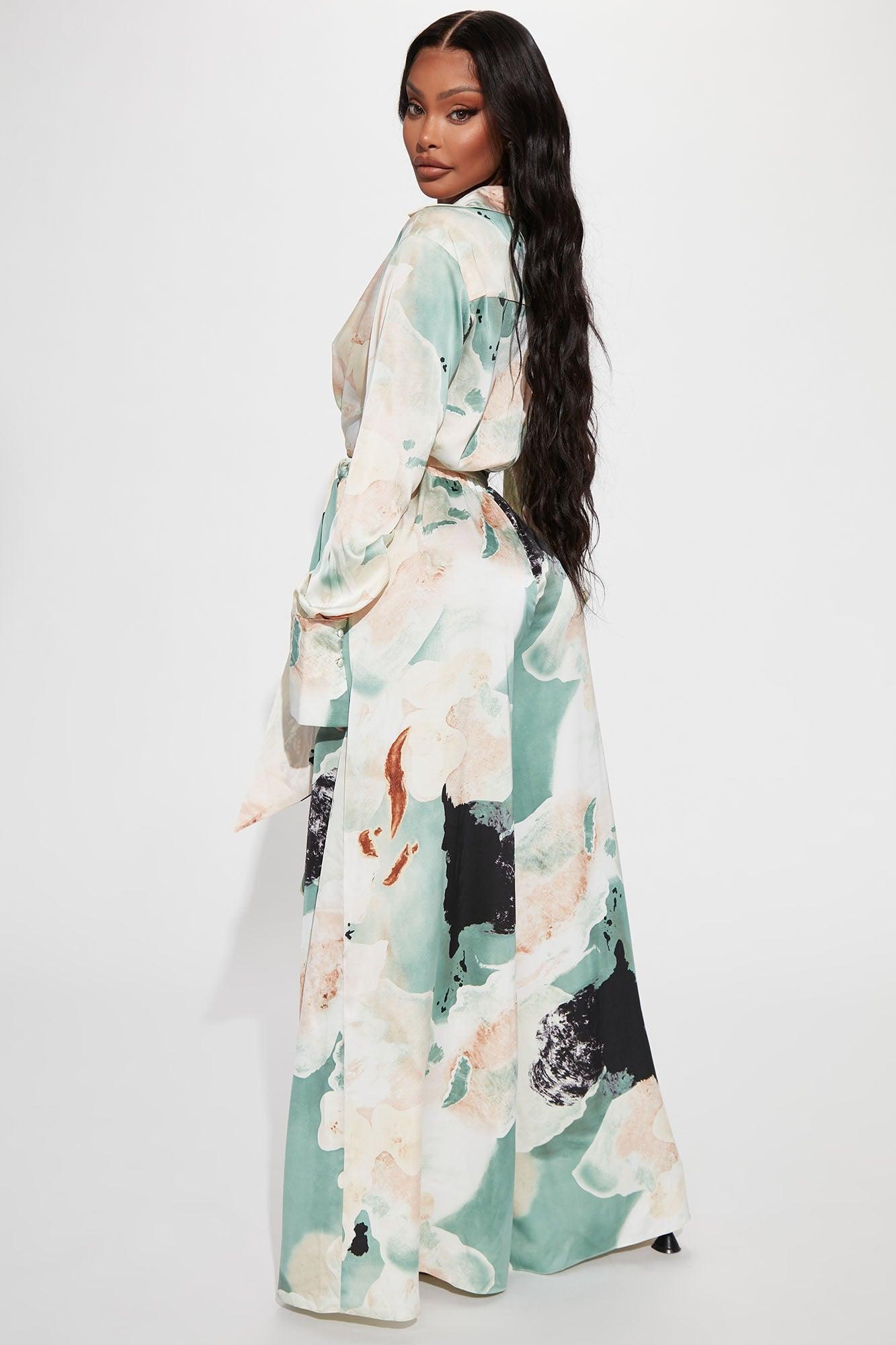 Take Me Away SatinJumpsuit - Green/combo Product Image