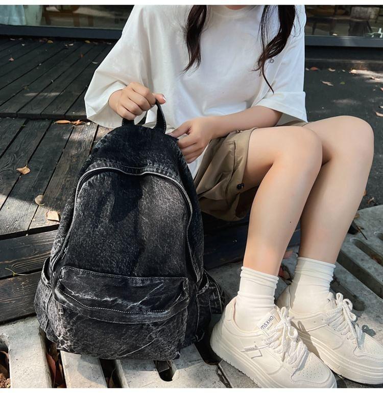 Washed Denim Multi-Pocket Backpack Product Image