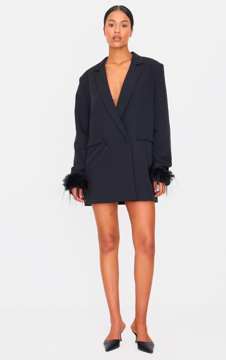 Tall Black Fur Cuff Detail Blazer Dress Product Image