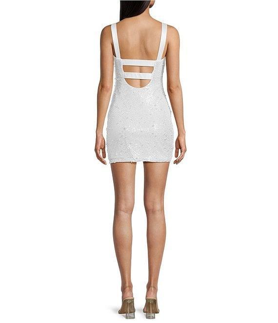 B. Darlin Sequin Pearl Sleeveless Square Neck Fitted Dress Product Image