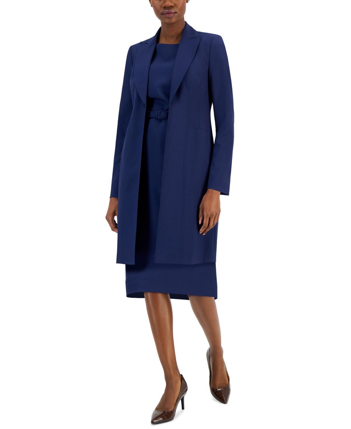 Nipon Boutique Womens Longline Jacket Topper & Belted Sleeveless Sheath Dress Product Image