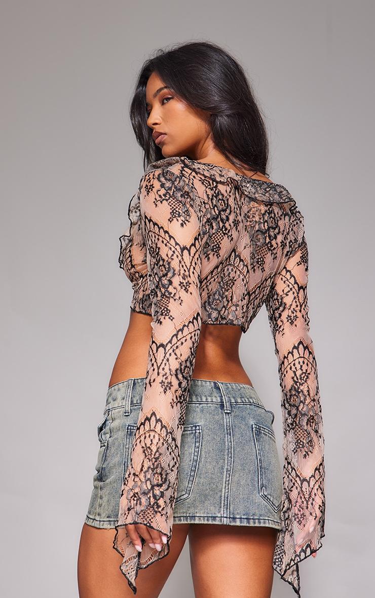 Beige Tie Front Lace Extreme Crop Top Product Image