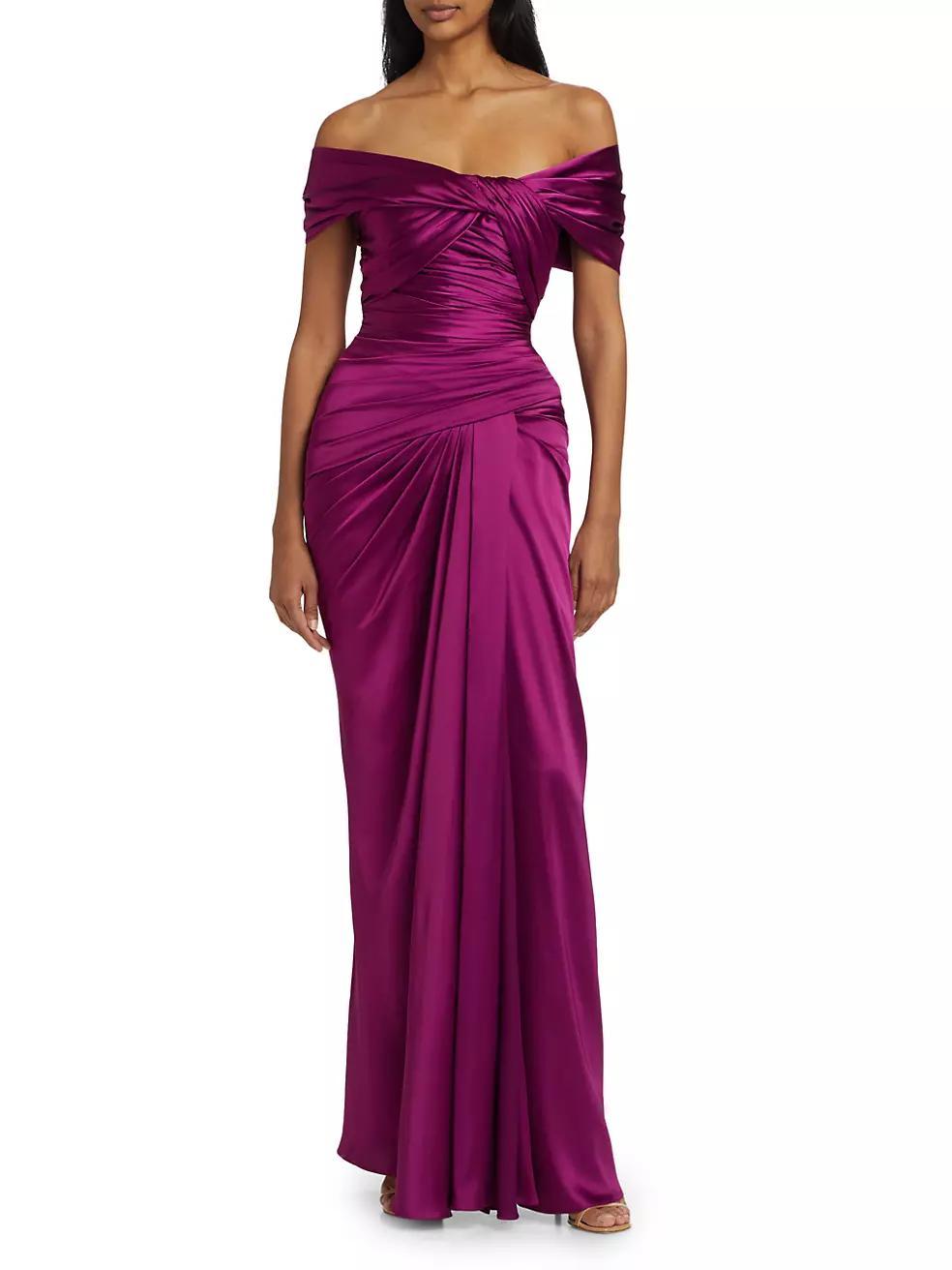 Womens Satin Off-Shoulder Draped Dress Product Image