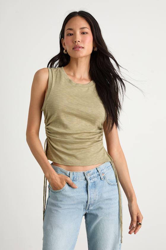Anika Sage Burnout Ruched Tank Top Product Image