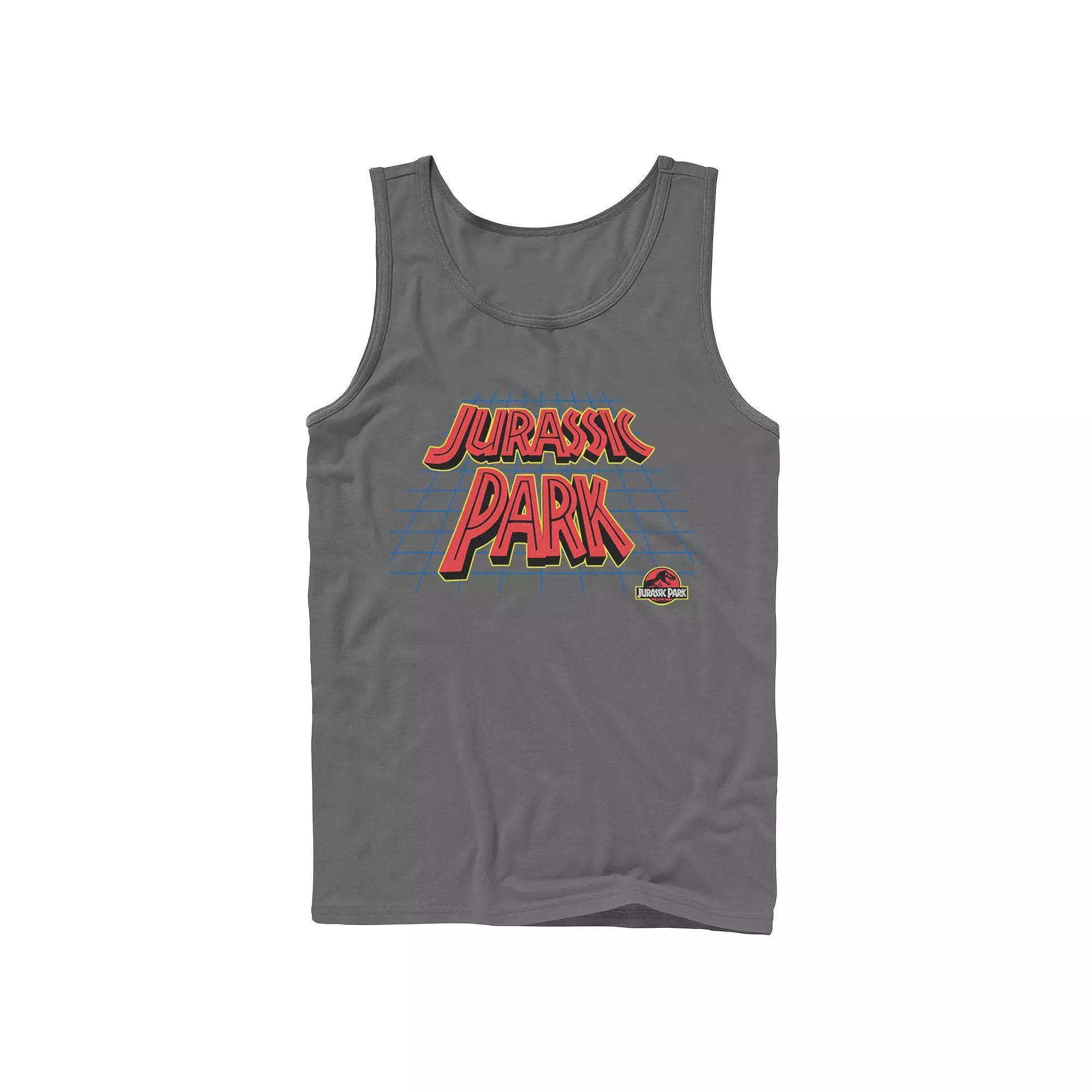 Men's Jurassic Park Tilted Retro Grid Logo Tank Top,  Product Image