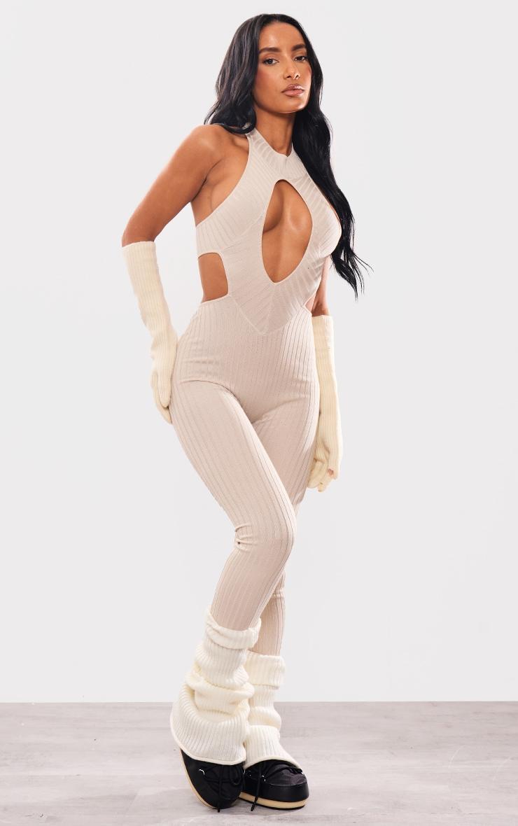 Oatmeal Knitted Cut Out Jumpsuit Product Image